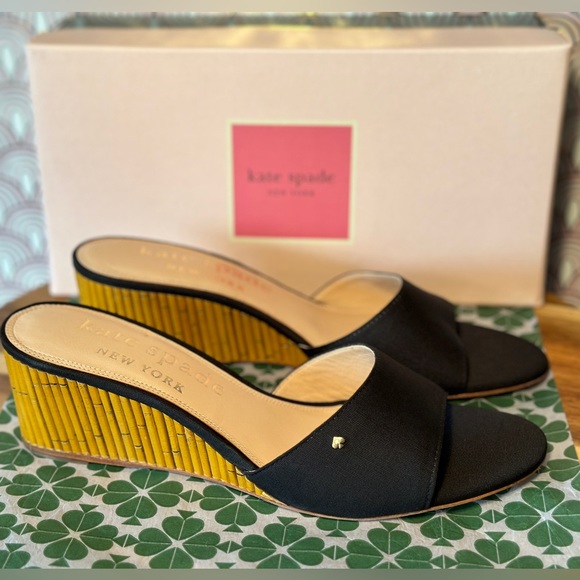 KATE SPADE NEW YORK Womens Beige Faux Bamboo Heel Padded Meena Round Toe Wedge Slip On Heeled B